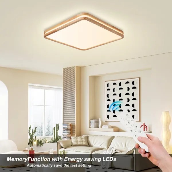 Brilagi - stmievateľné LED svietidlo MOLINA SQUARE LED/80W/230V, dub, 60x60 cm + diaľkový ovládač