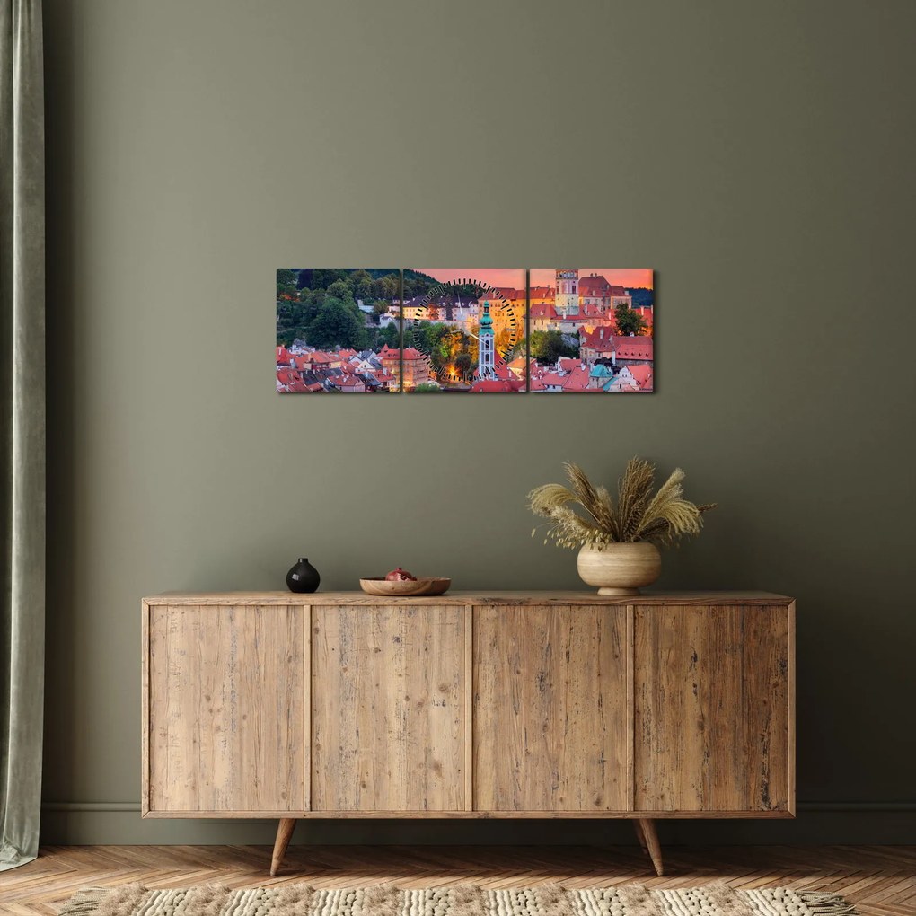 Obraz - Český Krumlov (s hodinami) (90x30 cm)
