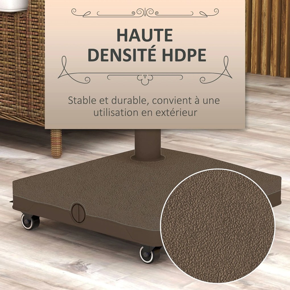 Podstavec na slnečník Outsunny štvorcový s hmotnosťou a 4 kolesami 45D x 45Š x 39V cm HDPE Hnedá | Aosom