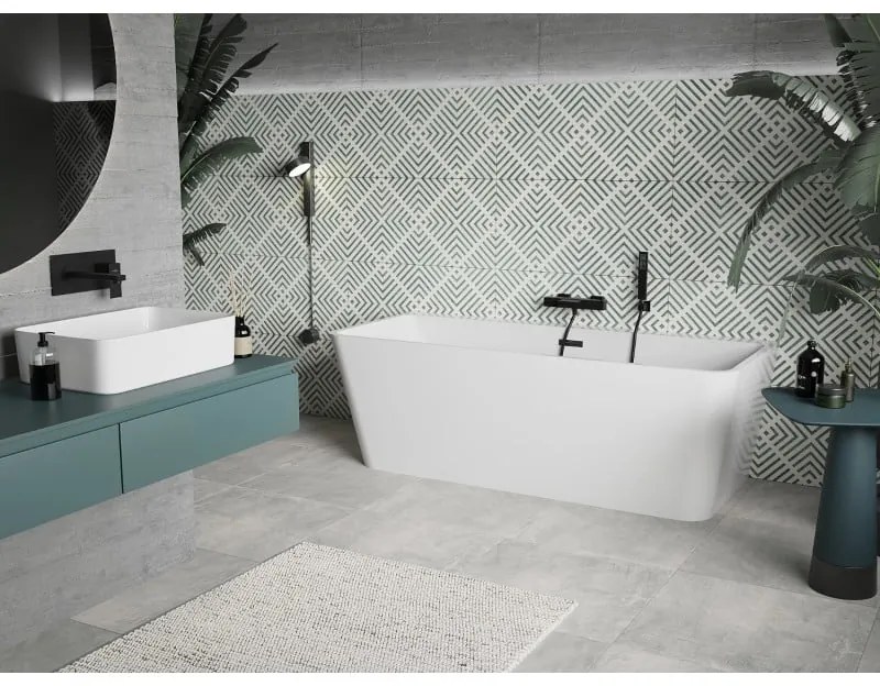 Mexen Volta, voľne stojaca nástenna vaňa 150 x 75 cm, biela, čierny matný prepad, 51131507500-70