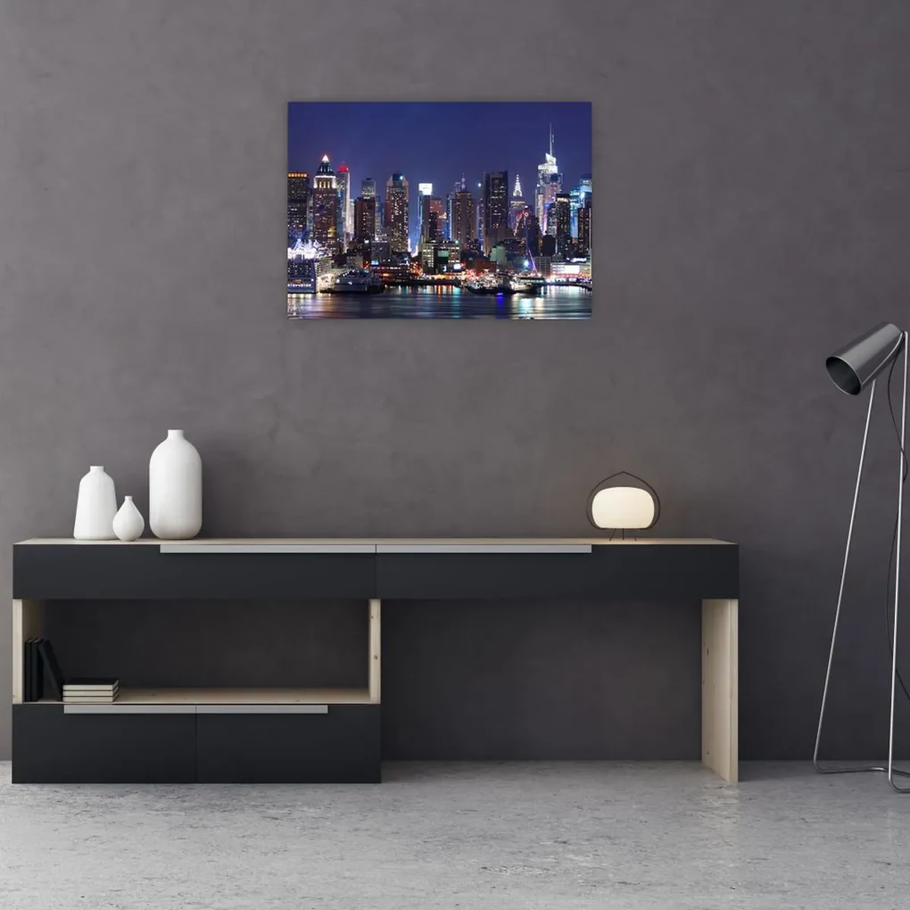 Obraz - Osvetlené New Yorské mrakodrapy (70x50 cm)