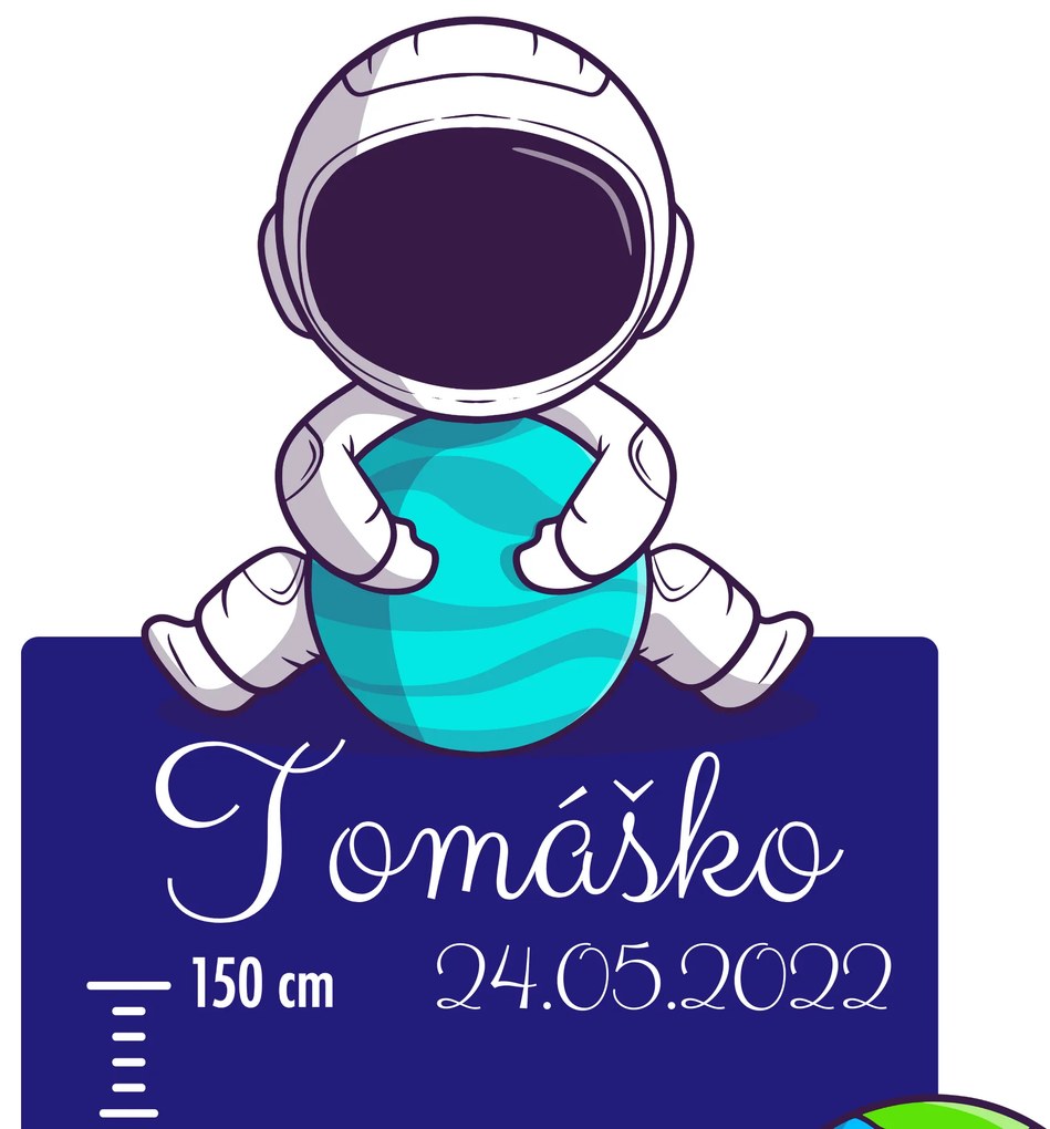 50x120cm Detský meter s menom - Astronauti - textilná nálepka na stenu