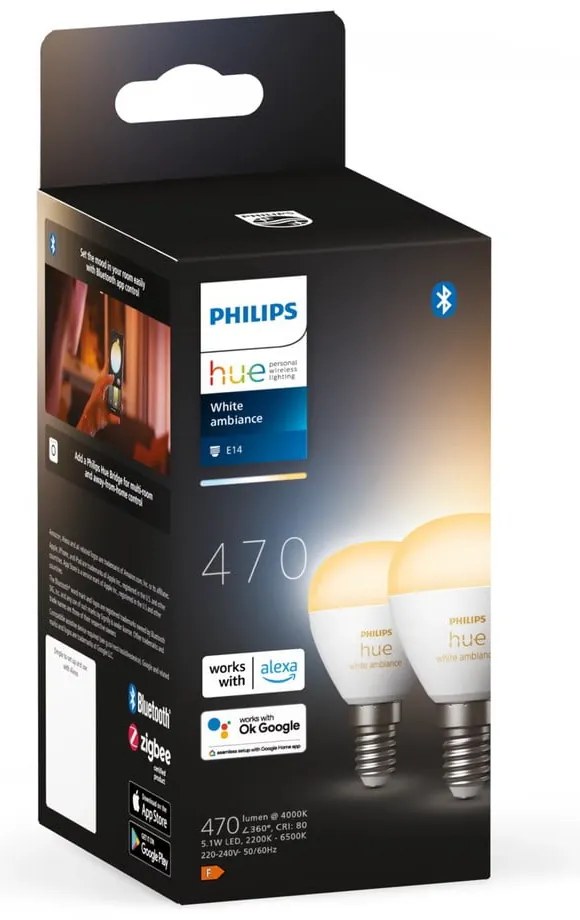 Žiarovky v súprave 2 ks E14, 5 W White ambiance – Philips Hue