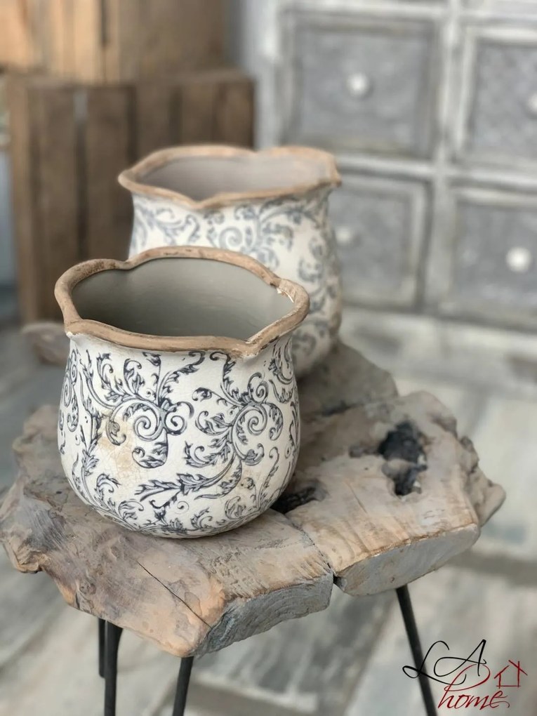 Keramický obal na kvetináč s ornamentami - Ø 18 * 17 cm
