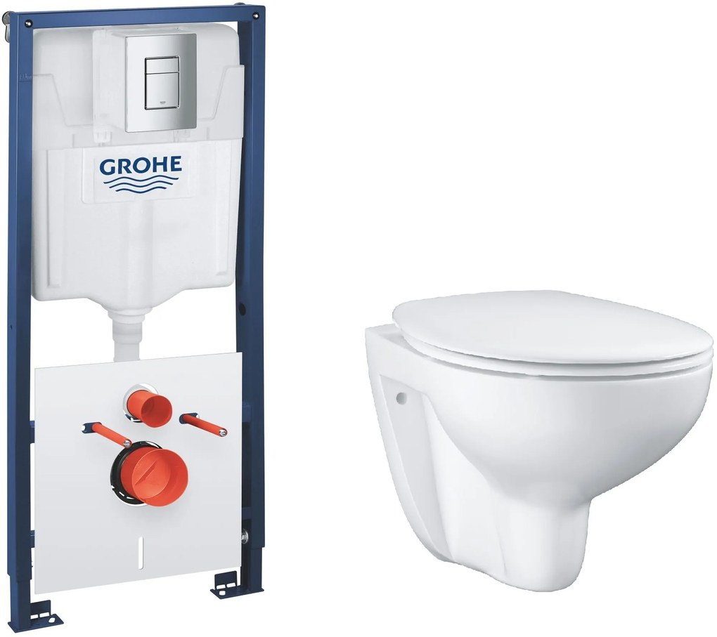 Set podomietkový montážny rám s tlačidlom a tesnením Grohe Solido 39930000, súprava misa + pomaly padajúca doska Grohe Bau Ceramic 39351000