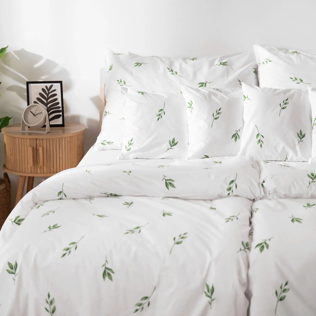 Goldea bavlnené posteľné obliečky - olivové lístky 200 x 200 a 2ks 70 x 90 cm