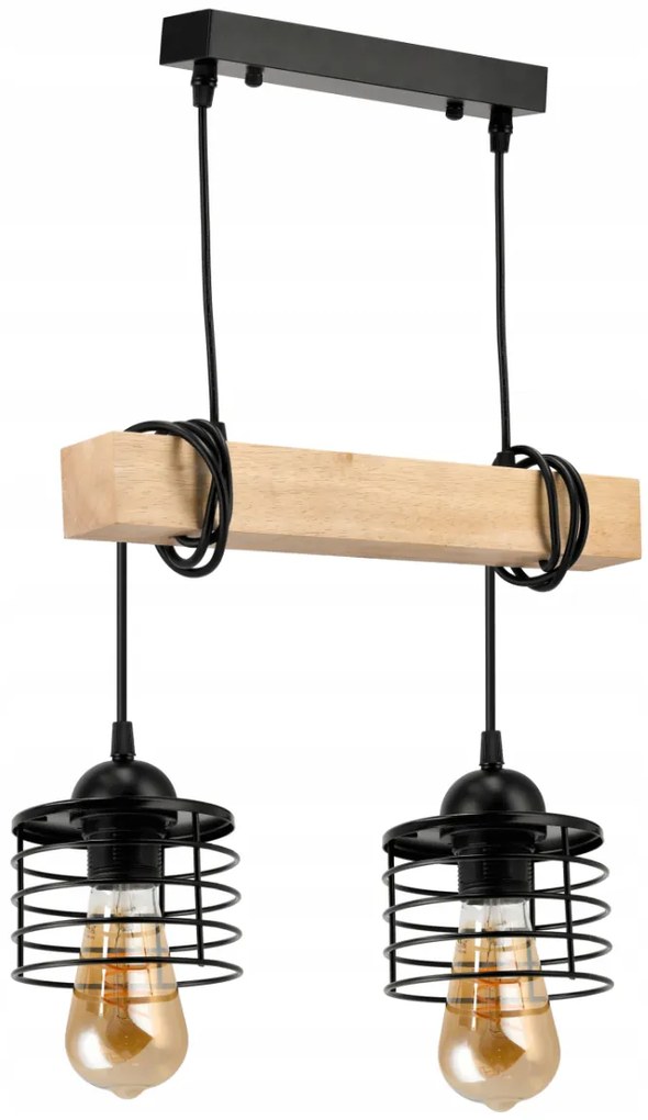 BERGE LED závesné stropné svietidlo drevený trám 2xE27 Loft Luster Spring