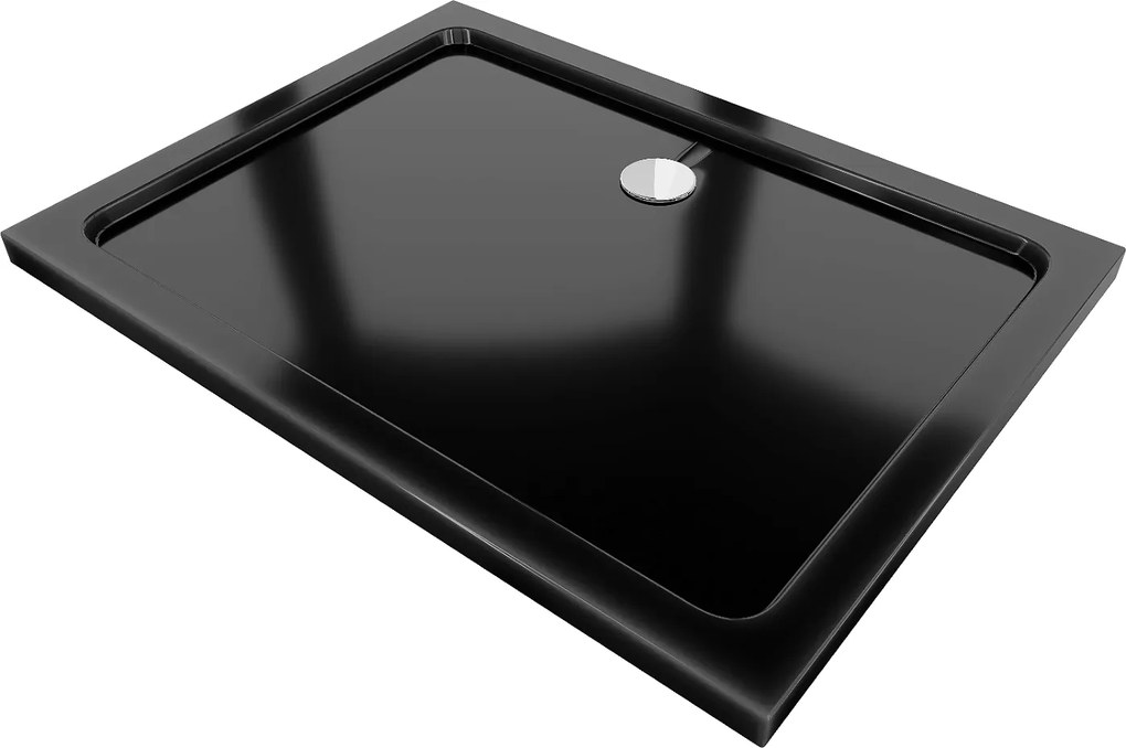 Mexen SLIM - Obdĺžniková sprchová vanička 100x90x5cm + chrómový sifón, čierna, 40709010