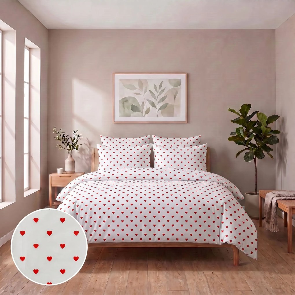 Kvalitex Bavlnené obliečky 140x200 + 70x90 cm - Srdiečka červené