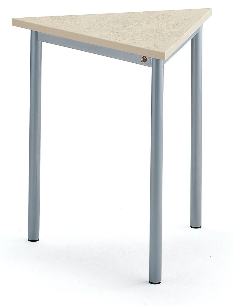 Stôl SONITUS TRIANGEL, 700x700x720 mm, linoleum - béžová, strieborná