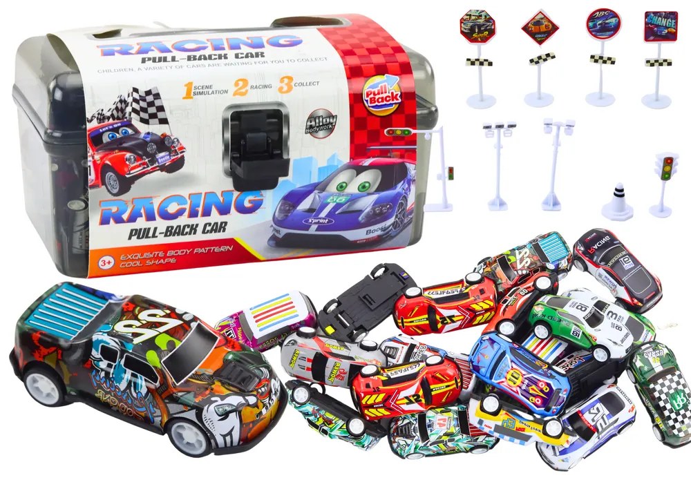 LEAN TOYS Sada 25 vozidiel s dopravnými značkami v kufri