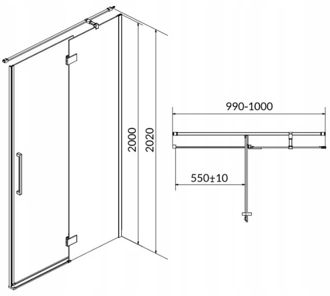 Cersanit Crea, krídlové dvere do otvoru 100X200 cm (pravé), 8mm číre sklo, chrómový profil, S159-002