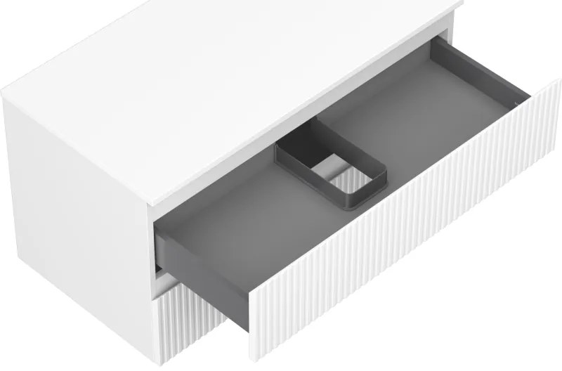 Mexen Rivel, kúpeľňová skrinka 90 cm s pracovnou doskou, 2 zásuvky, drážkovaná, biela matná, 91A20-09047-2-BFFC01