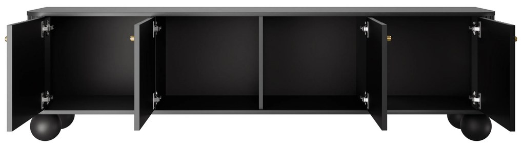 TV stolík Vespera 4D 187 cm - čierna / zlatá / čierne nohy