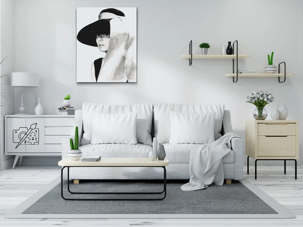 Gario Maľovanie podľa čísel Audrey Hepburn v klobúku Rozmery: 80 x 100 cm, Rámovanie: S vnútorným rámom