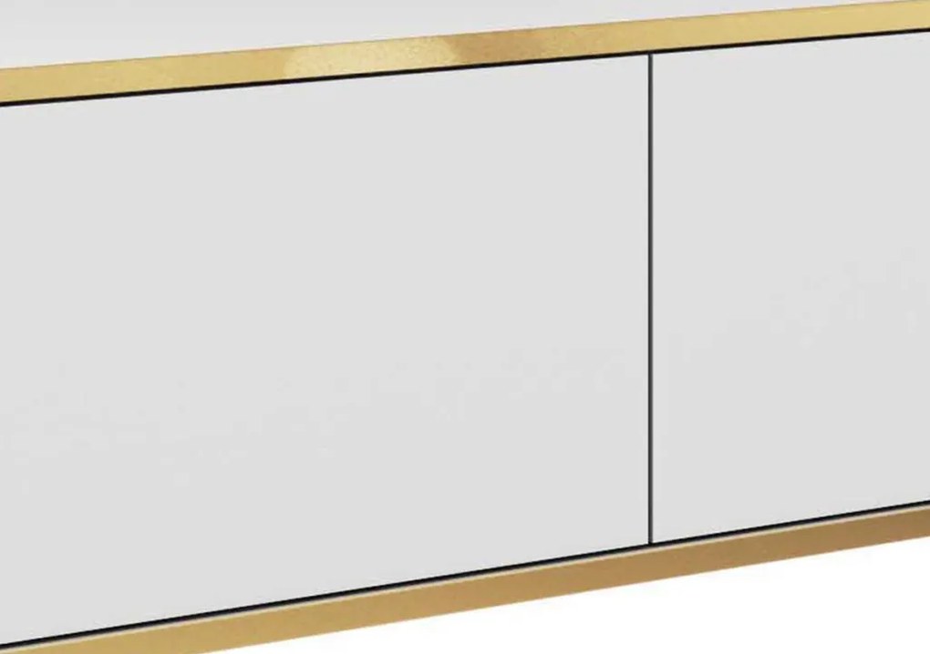 Závesná TV skrinka Orfeo, 135 cm, biela/zlatá