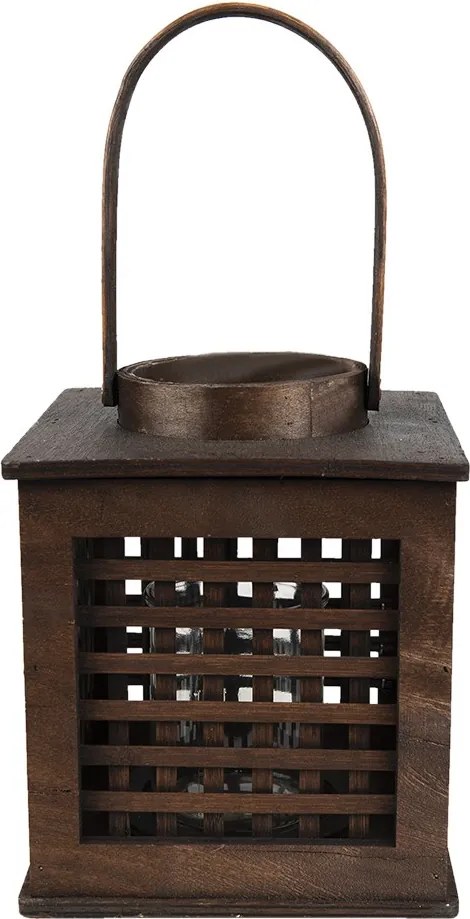 Hnedá drevená závesná lampáš Bamboo - 17*17*20 cm