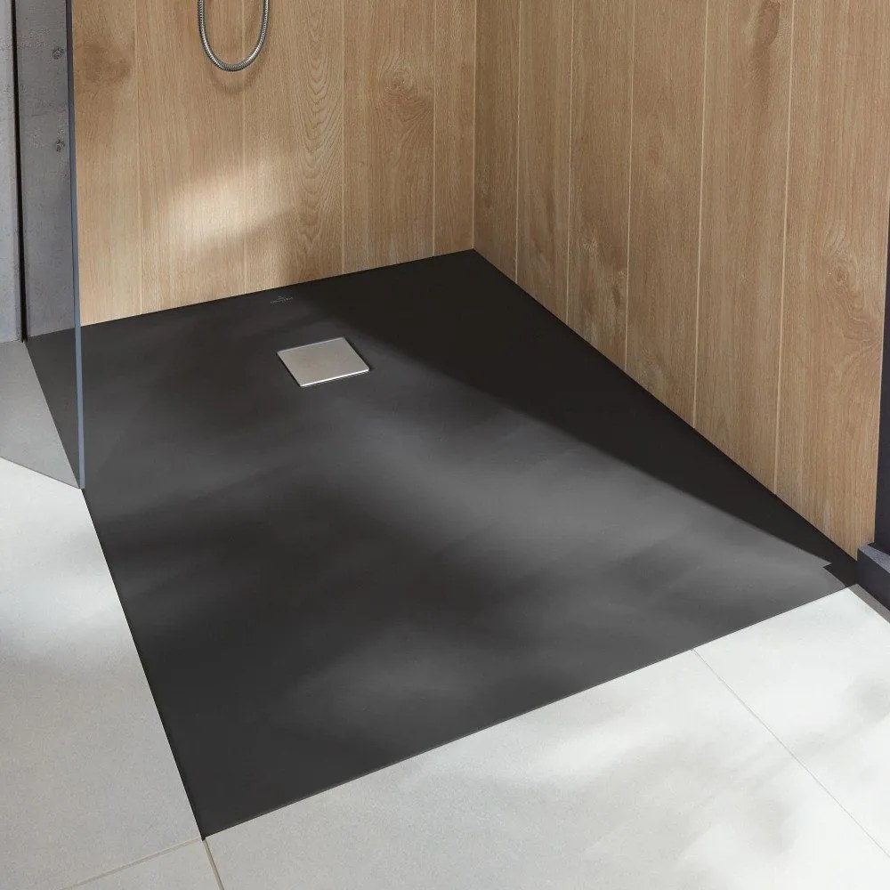 VILLEROY &amp; BOCH Planeo obdĺžniková sprchová vanička akrylátová, s technológiou RockLite, štandardný model, protišmyk (B), 1000 x 900 x 40 mm, Anthracite, UDA1090PLA2V-1S