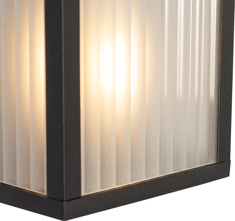 Vonkajšia nástenná lampa čierna s rebrovaným sklom 2-svetlá IP44 - Charlois