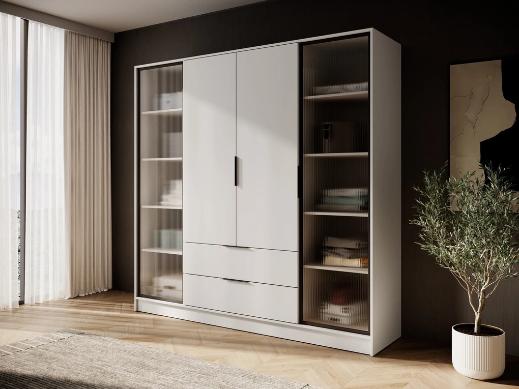 Šatní skříň Kelly 4D RD s policemi 206 cm kašmír