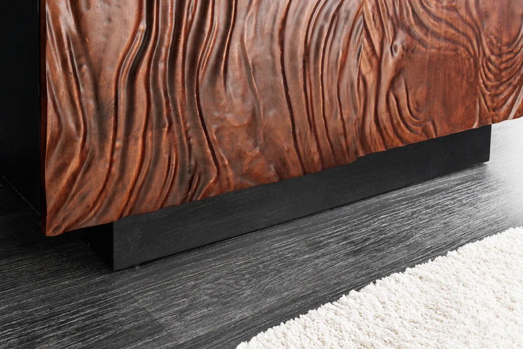 Komoda FLUID 110 cm 3D akáciové drevo tmavý orech hnedý