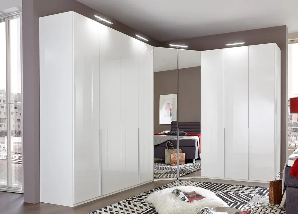 Šatníková skriňa New York D, 180 cm, biela / biely lesk