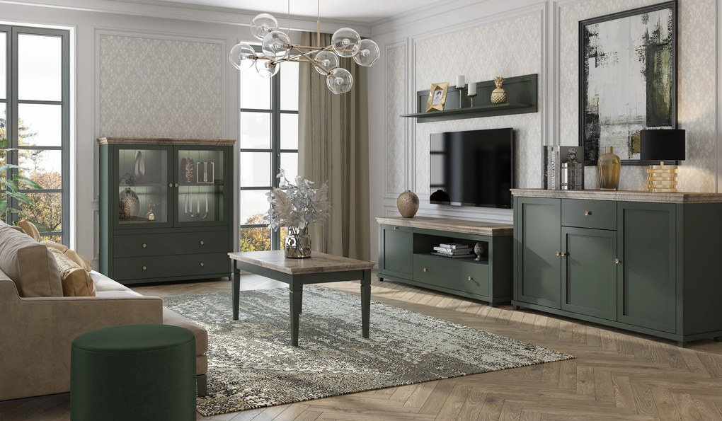 Luxusný bytový nábytok Estera A, zelená / dub lefkas