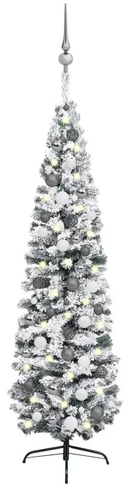 Úzky vianočný stromček s LED a sadou gulí zelený 210 cm 3077906