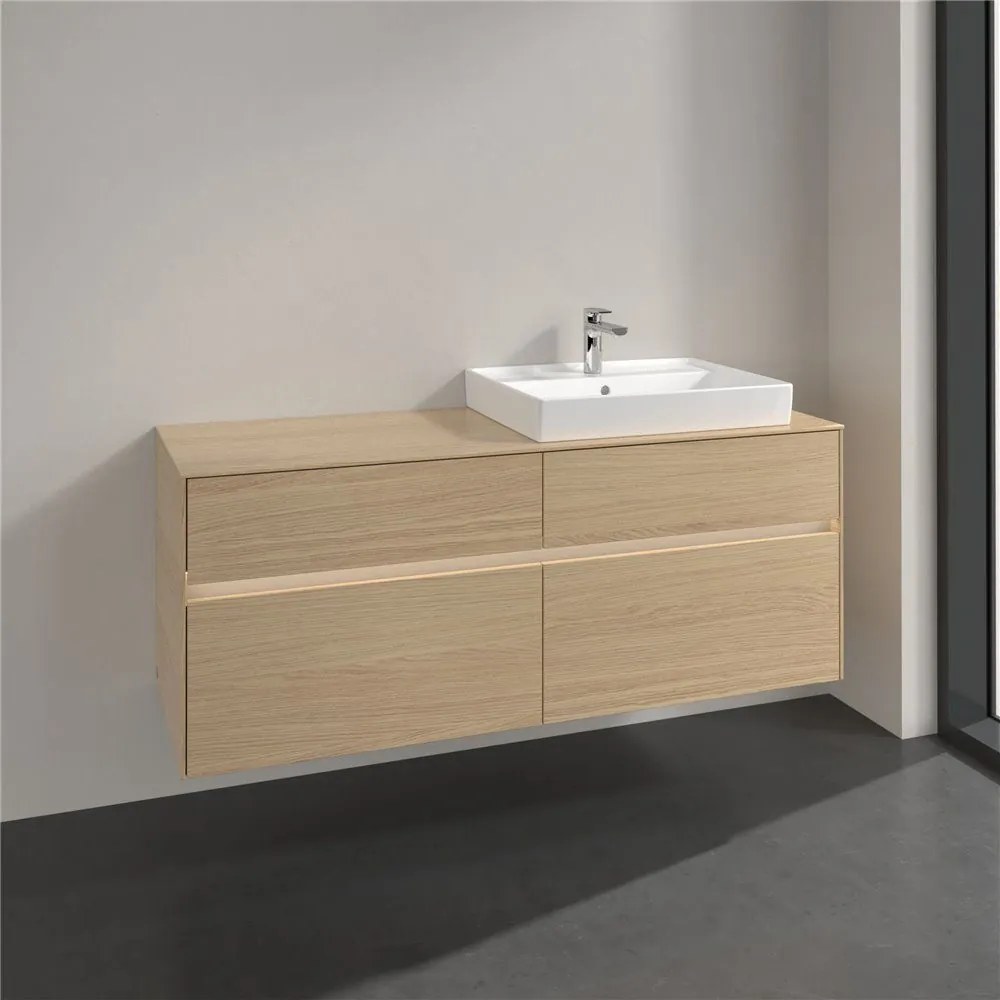 VILLEROY &amp; BOCH Collaro závesná skrinka pod umývadlo na dosku (umývadlo vpravo), 4 zásuvky, s LED osvetlením, 1400 x 500 x 548 mm, Nordic Oak, C086B0VJ