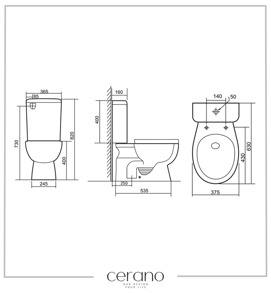 Cerano Favo, WC kombi Rimless 63x37,5 cm, spodný odpad + sedátko, biela lesklá, CER-CER-428437