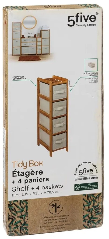 Polička do kúpeľne Tidy Box4, biela/s drevenými prvkami