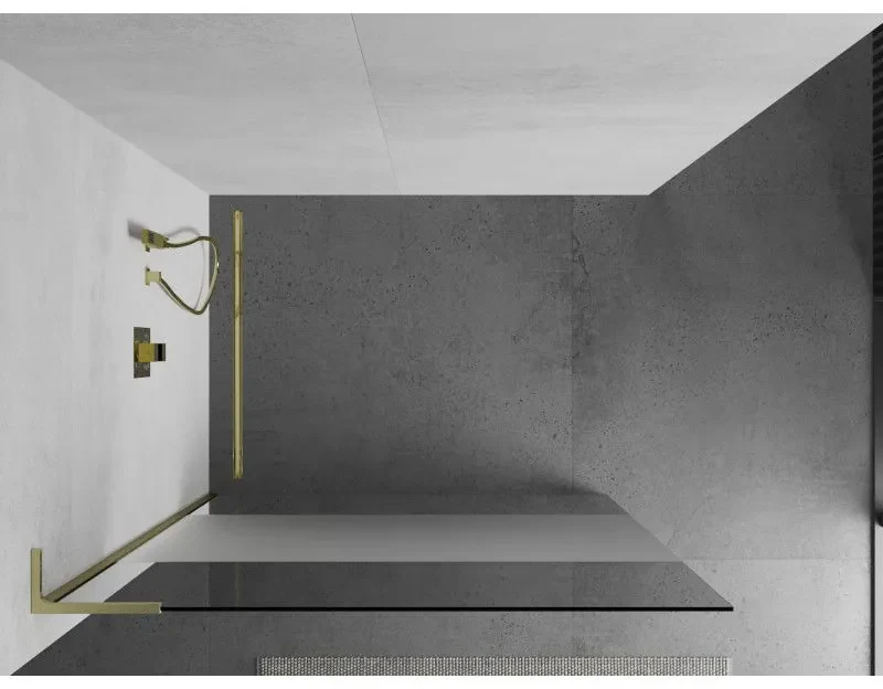Mexen Kioto L, sprchová zástena Walk-In 70 x 200 cm, 8mm číre sklo-námraza, zlatý matný profil, 800-070-103-55-35