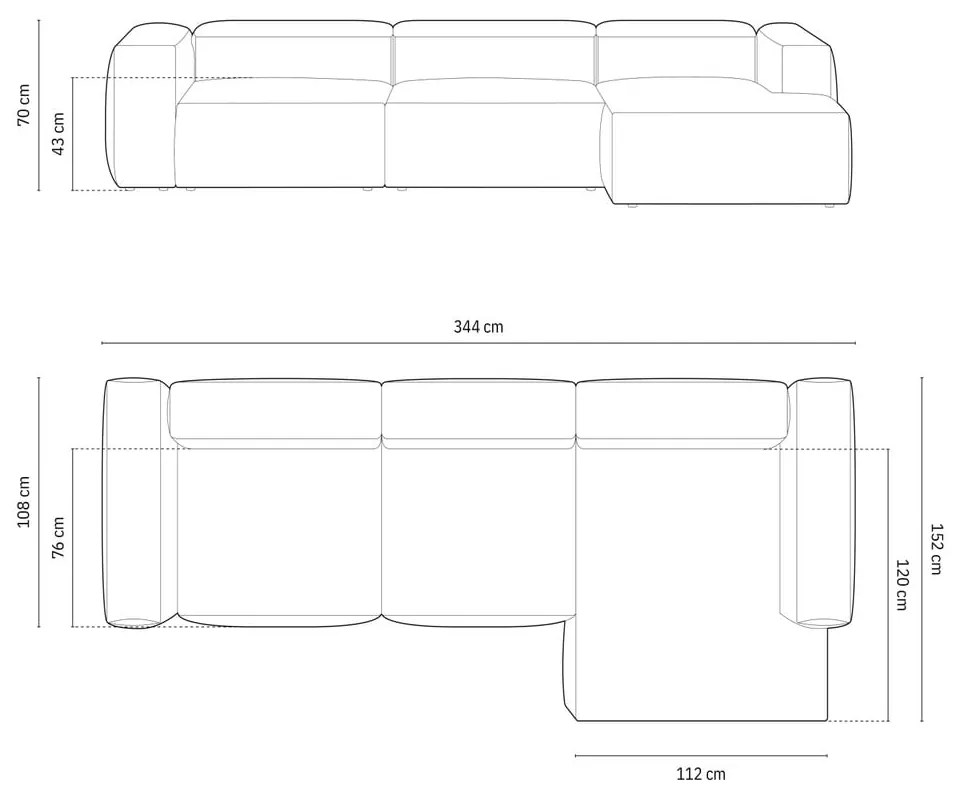 Rohová pohovka v tehlovej farbe (pravý roh/s leňoškou) Bergamo – Cosmopolitan Design