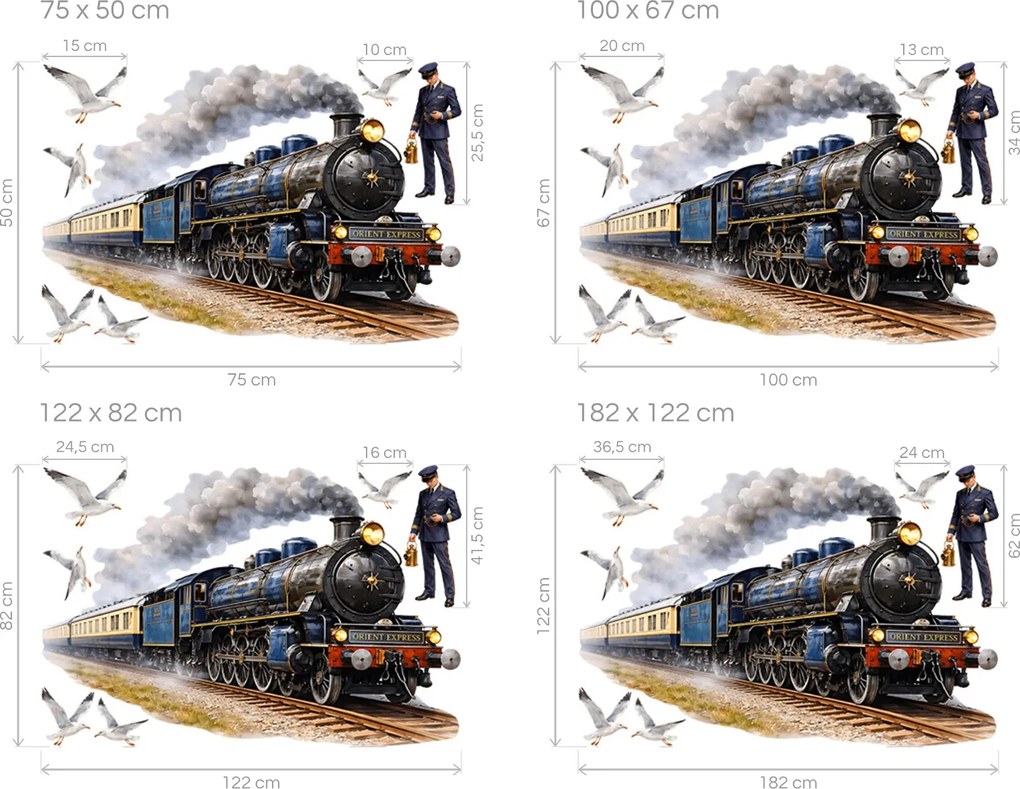 Vlak Orient express textilné preliepateľné nálepky na stenu arch 75 x 50 cm
