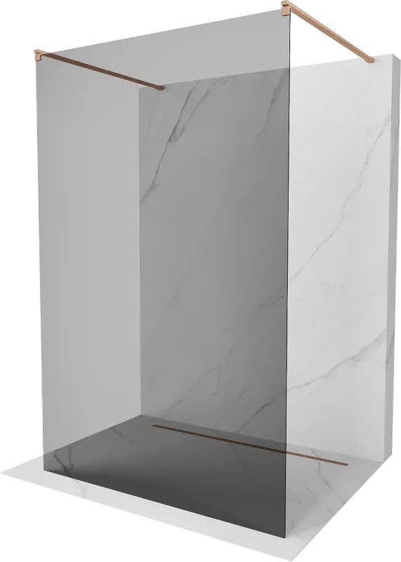 Mexen Kioto, sprchová zástena Walk-In 130 x 200 cm, 8mm šedé sklo, medený matný profil, 800-130-002-65-40