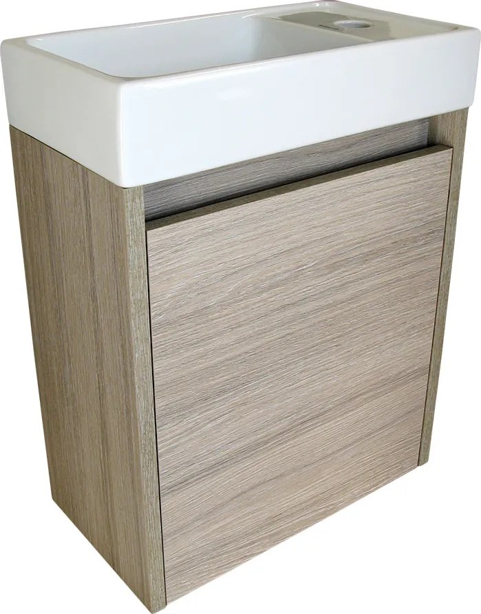 Comodo Kúpeľňová skrinka závesná s keramickým umývadlom Marta 40 Oak P/L