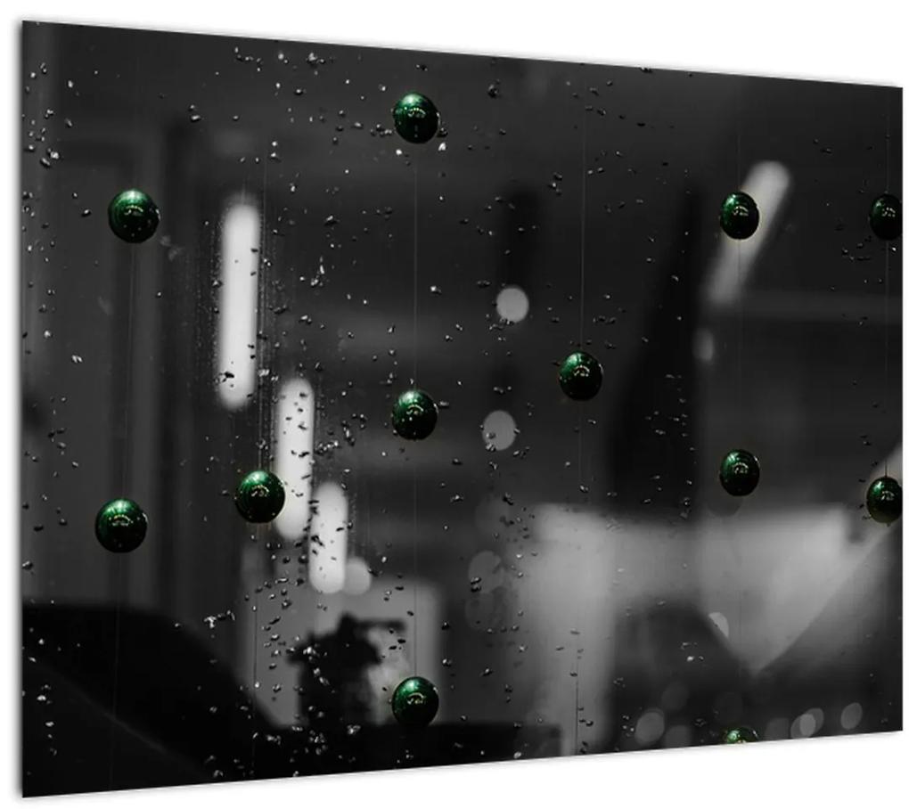 Abstraktný sklenený obraz - zelené guličky (70x50 cm)
