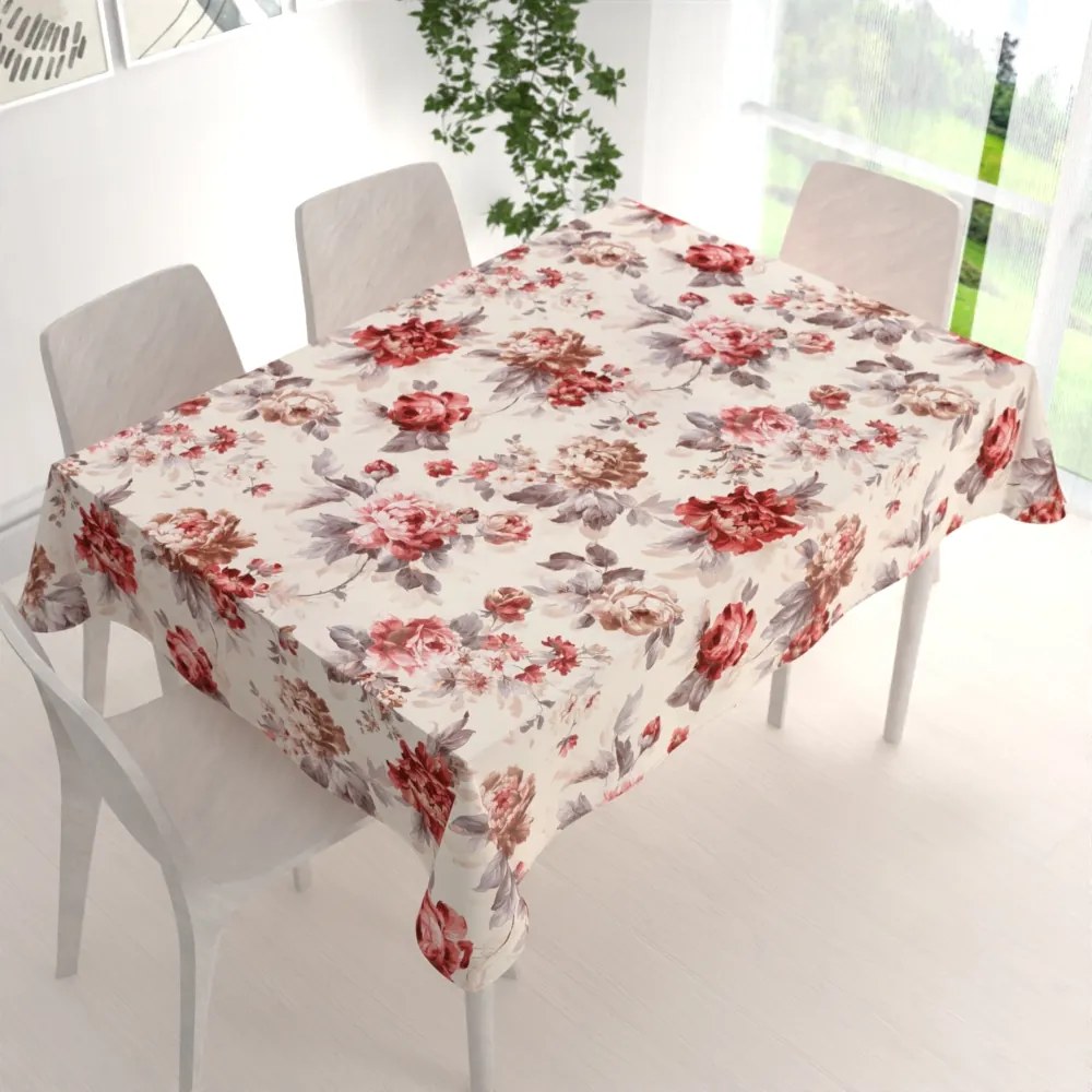 Biante Zamatový obdĺžnikový obrus Tamara TMR-017 Červené pivonky na pieskovom 80x120 cm