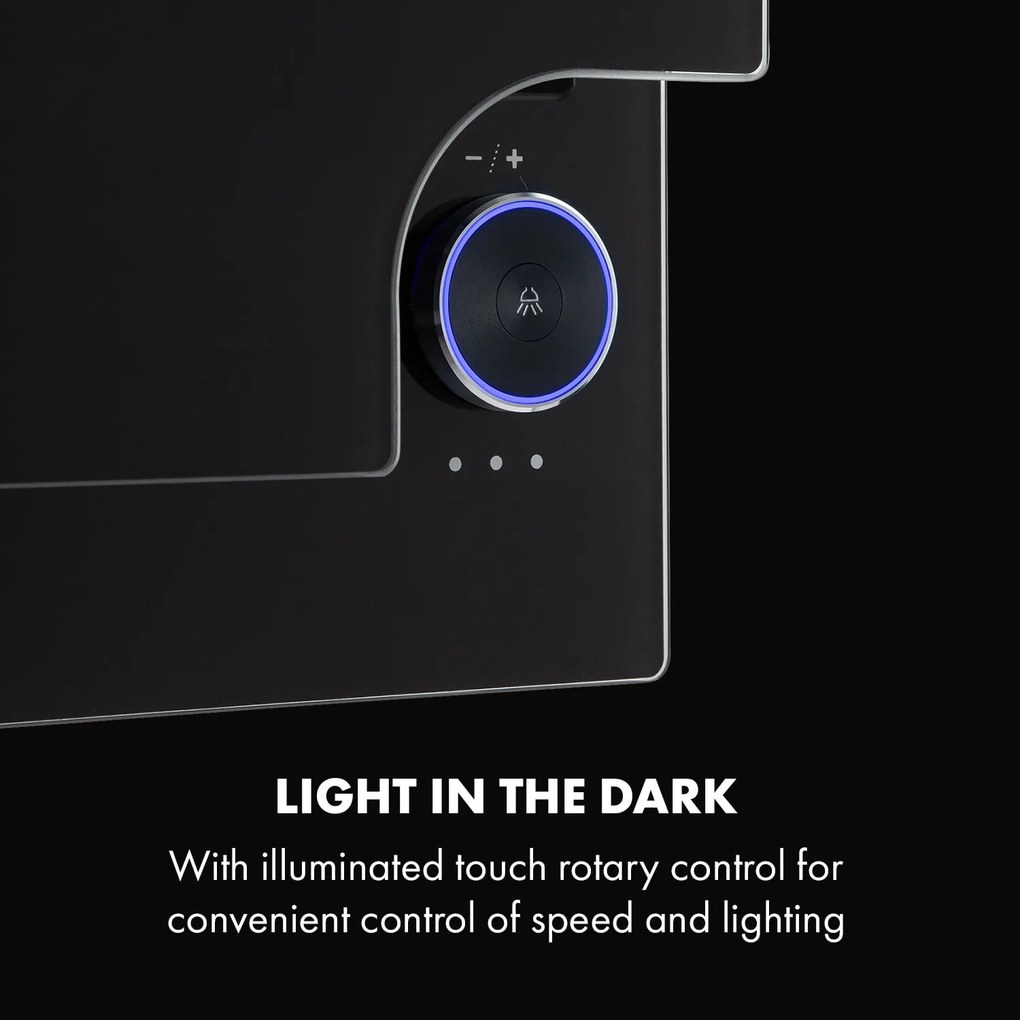 Klarstein Amelia, digestor, 60 cm, nástenný, 586 m³/h, LED, otočné dotykové ovládanie, čierny