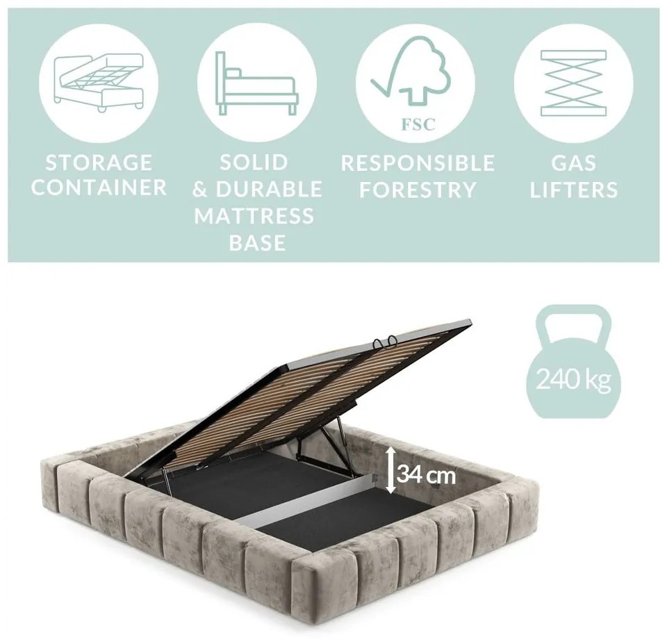 Hnedá čalúnená dvojlôžková posteľ s úložným priestorom s roštom 160x200 cm Aruba L – Maison de Rêve