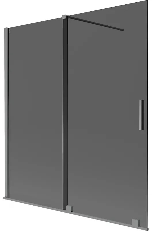 Mexen Velar, 2-krídlová posuvná vaňová zástena 150 x 150 cm, 8mm šedé sklo, brúsený grafit, 896-150-000-41-95