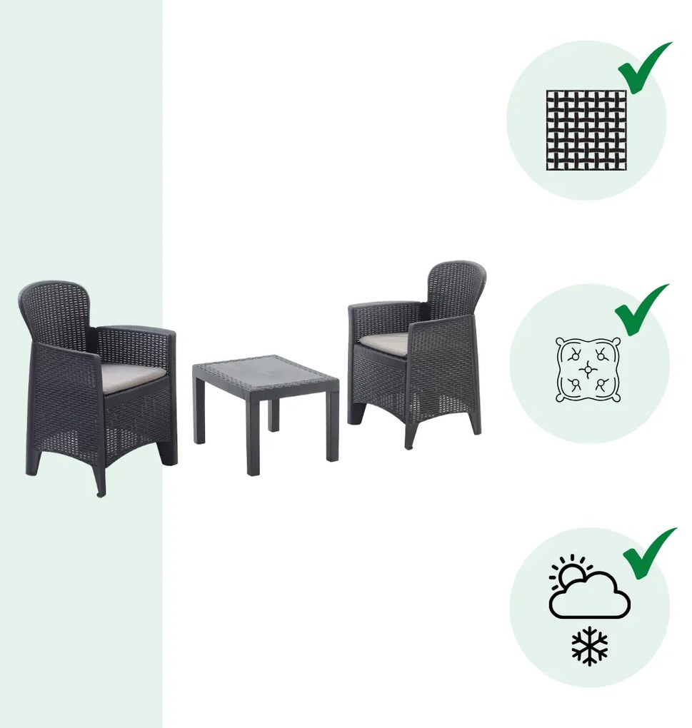 I.P.A.E-Progarden Záhradný set AKITA, 3-dielny, antracitová