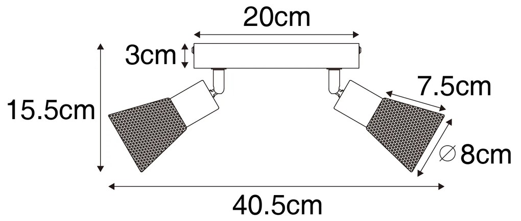 Priemyselné bodové svetlo čierne s drevom 2-svetlo - Kristina