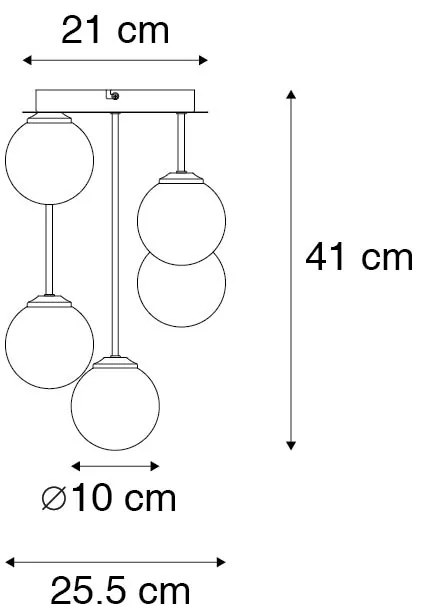 Moderné stropné svietidlo zlaté 5-žiarovkové s dymovým sklom - Atény