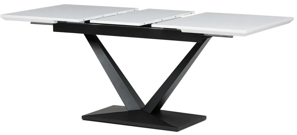 Autronic - Stůl jídelní, 140+40x85, bílá matná MDF deska, černé kovové nohy. - HT-W1630 WT AKCE