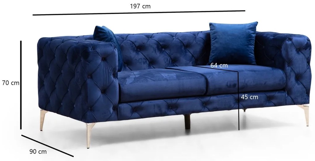 Dvojmiestna pohovka Como 197 cm modrá