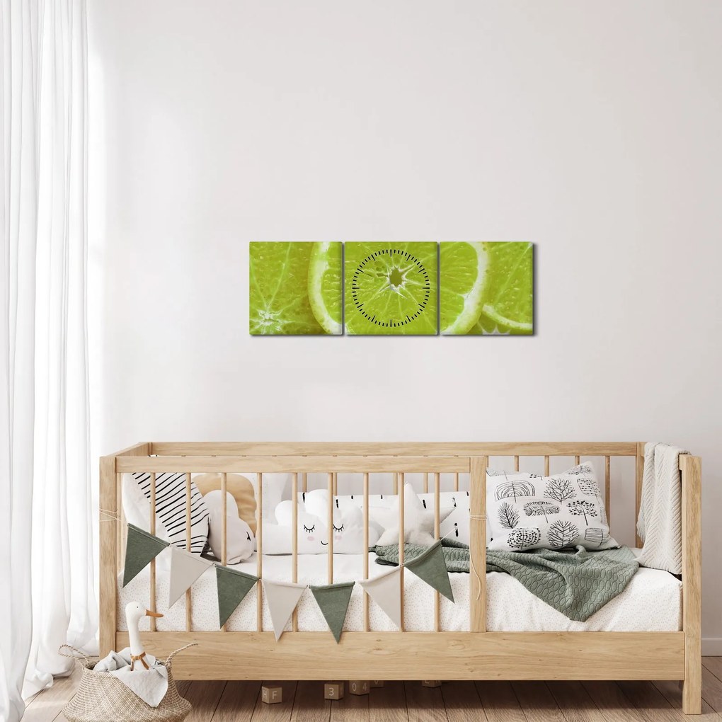 Obraz - citróny na reze (s hodinami) (90x30 cm)