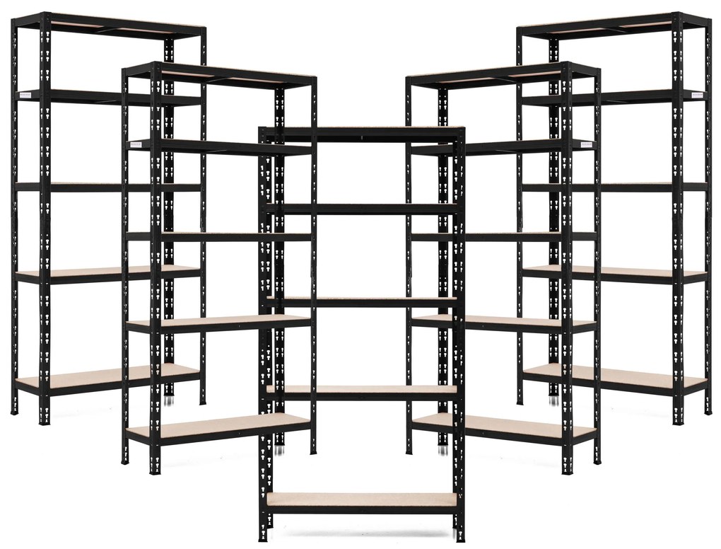 Balíček 5xSUPER EKO HIT - Policový regál Trestles RNDU-KUI 1800x900x600, nosnosť 875 kg, 5 políc Farba: čierna