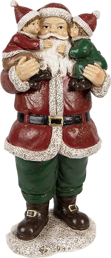 Červená vianočná dekorácia socha Santa s deťmi - 10*8*21 cm
