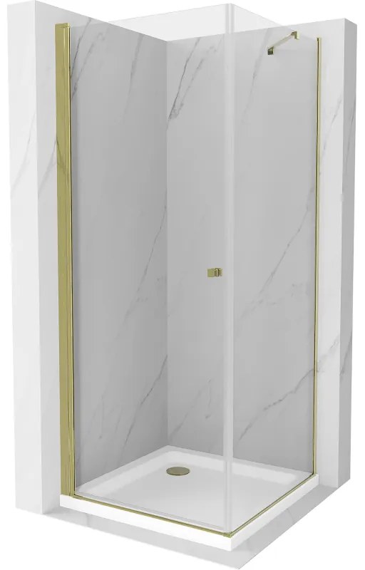 Mexen Pretoria sprchovací kút 90 x 90 cm, 6mm sklo, zlatý profil-číre sklo + slim sprchová vanička 5cm, 852-090-090-50-00-4010